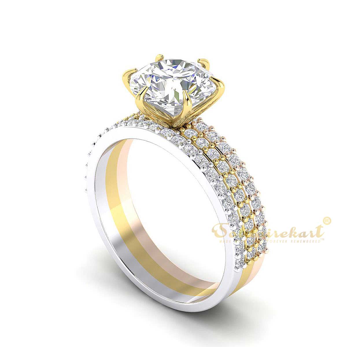 14 kt two-tone gold Modern Scalloped design Round Engagement Ring -  Elliott's Jewelers