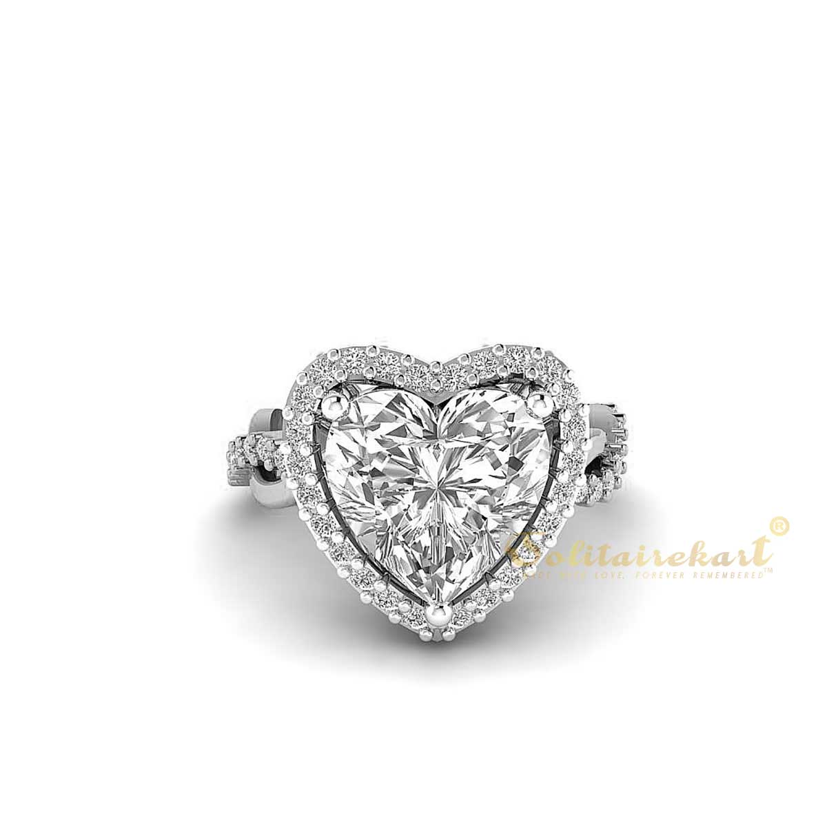 14k white gold 1ct heart-shaped diamond engagement ring with band